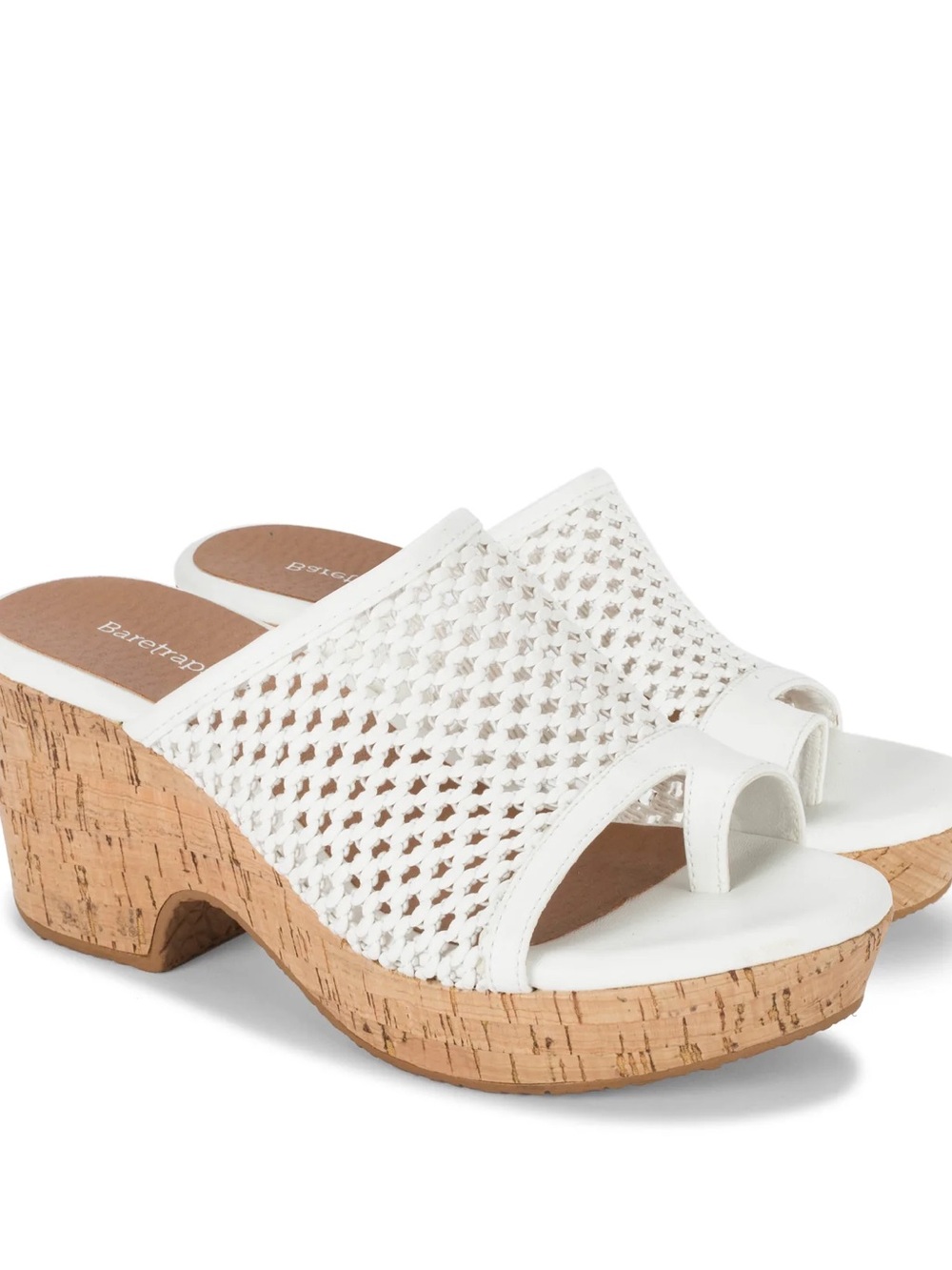 Baretraps Bethie White Woven Cork-Heel Slide Sandals size 11